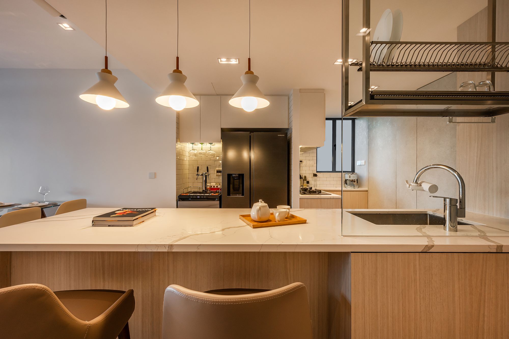 Ambient light to create a moody breakfast counter; Blue Horizon condo, by Shan Wong