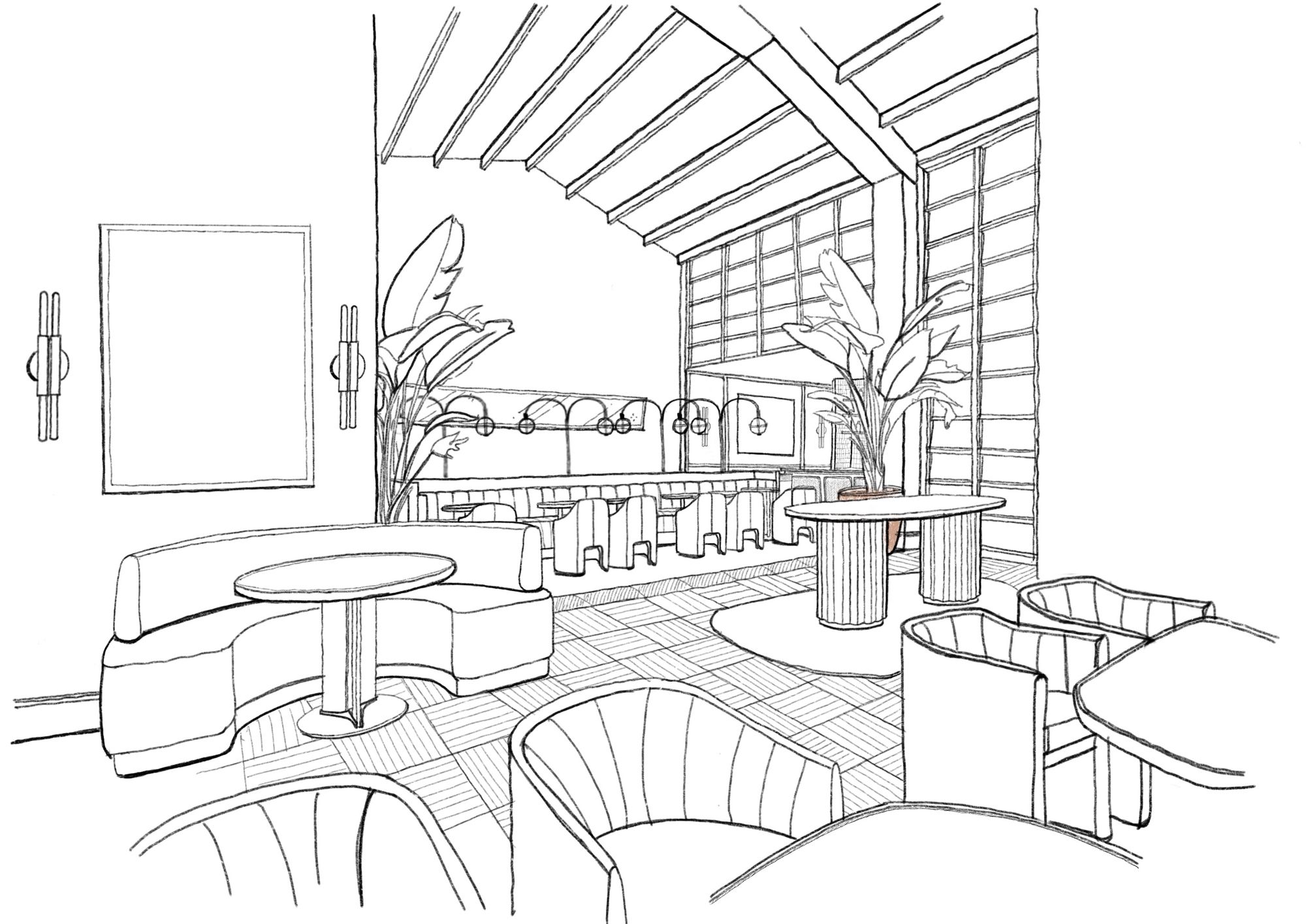 Sketches during the ideation phase of a restaurant at Boat Quay by Shan Wong