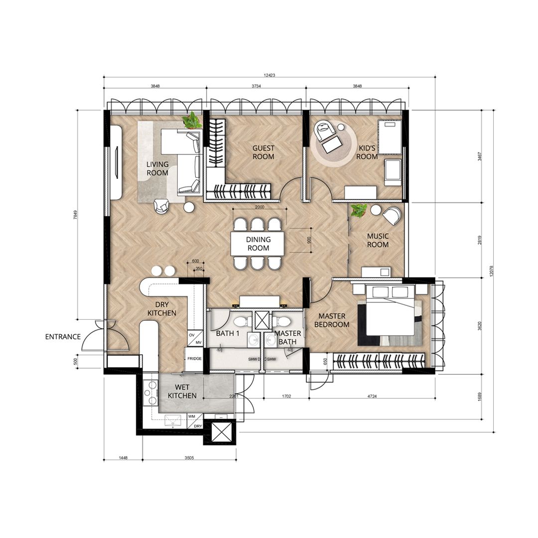 Blueprints are used to start giving function to the rooms and very early space planning